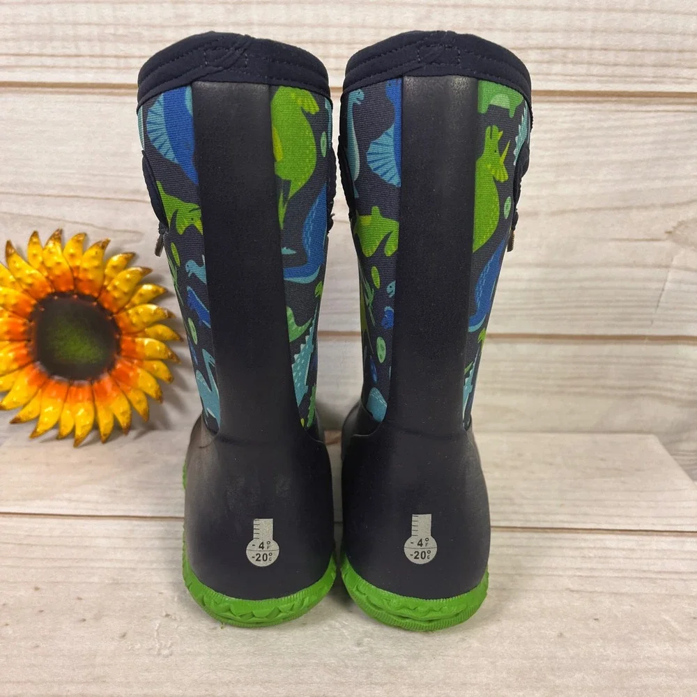 Bogs Durham Dinosaur Waterproof Winter Boots Youth Size 1 Navy Blue Green
